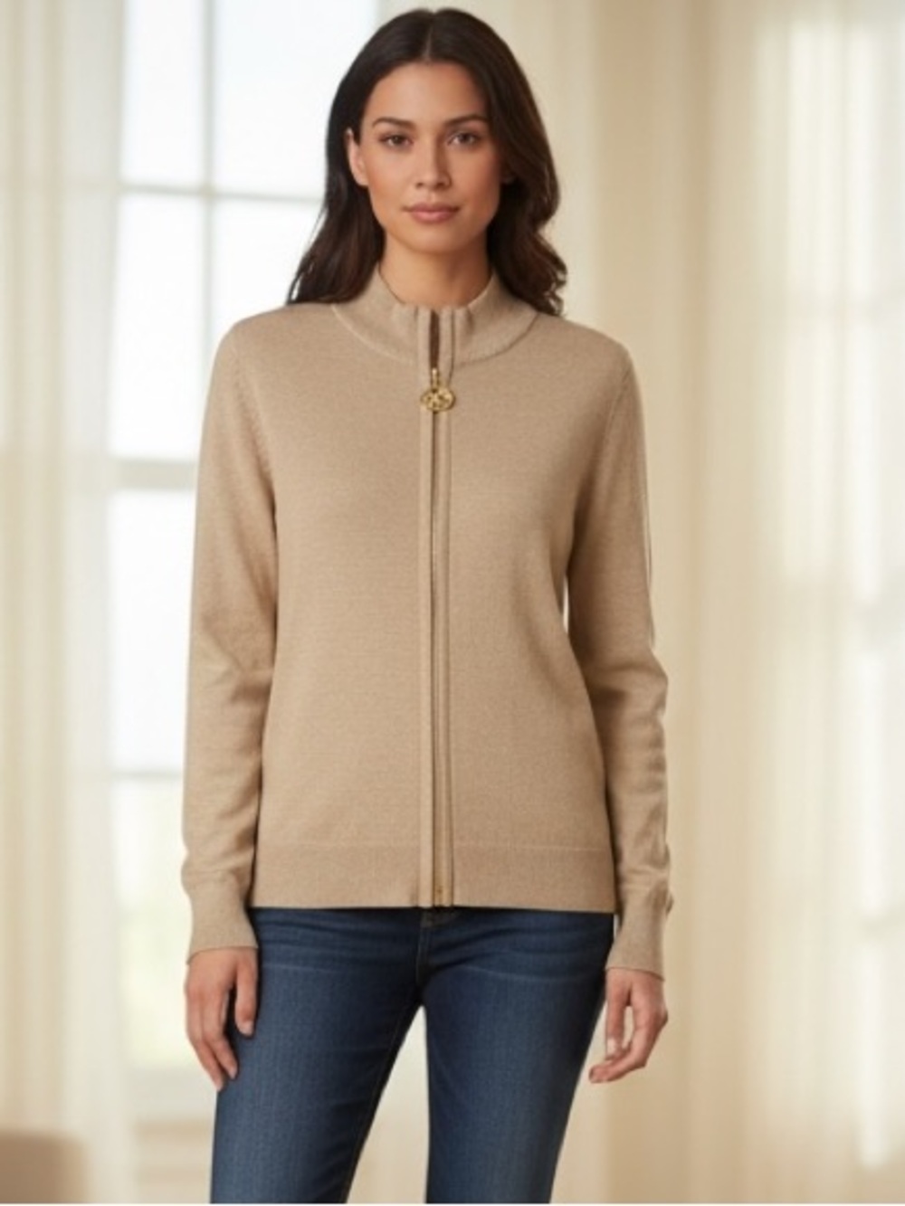 NWT Michael Kors Full Zip Cardigan Jacket Tan M
